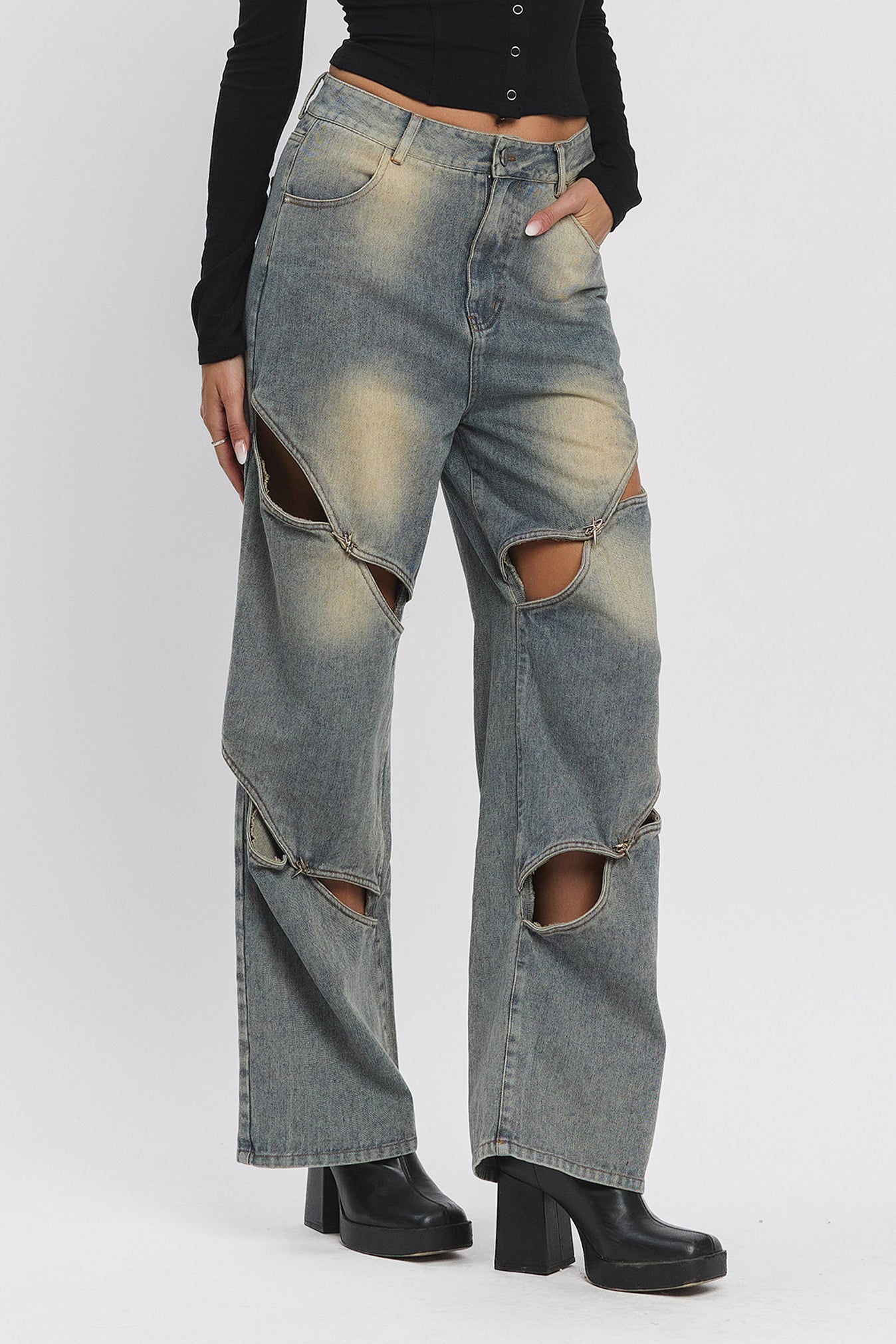 STELLA VINTAGE WASH CUT-OUT JEANS
