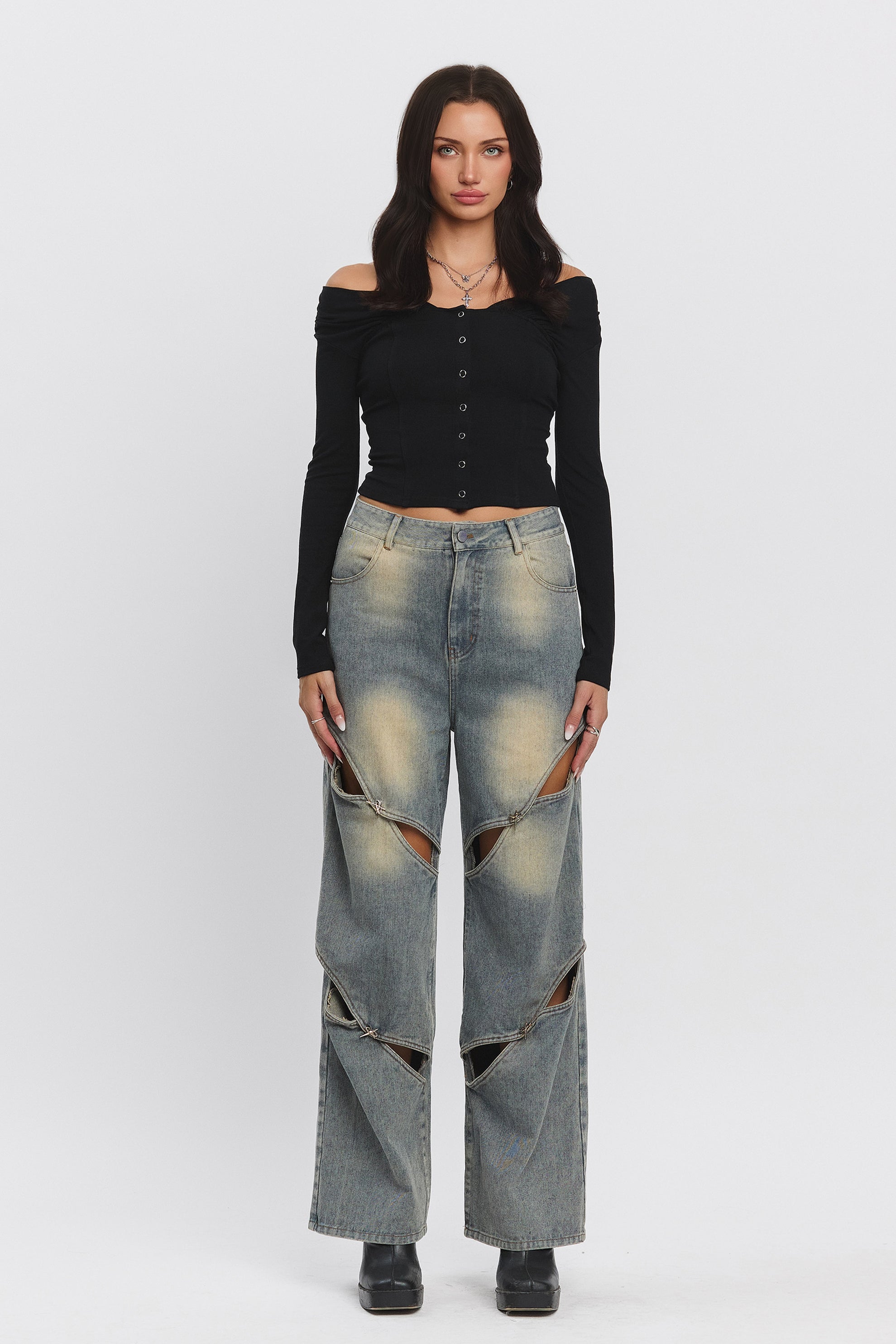 STELLA VINTAGE WASH CUT-OUT JEANS