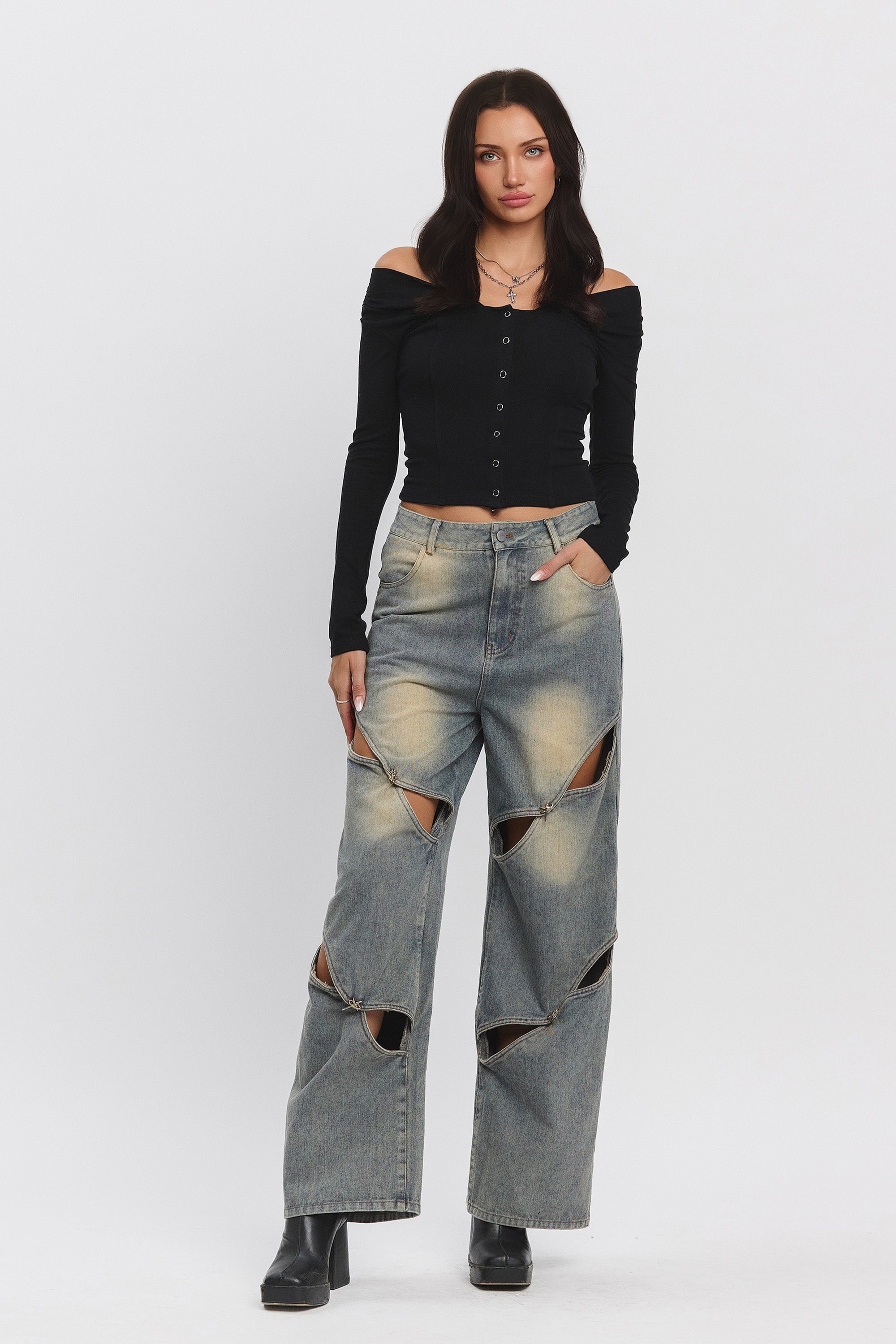 STELLA VINTAGE WASH CUT-OUT JEANS