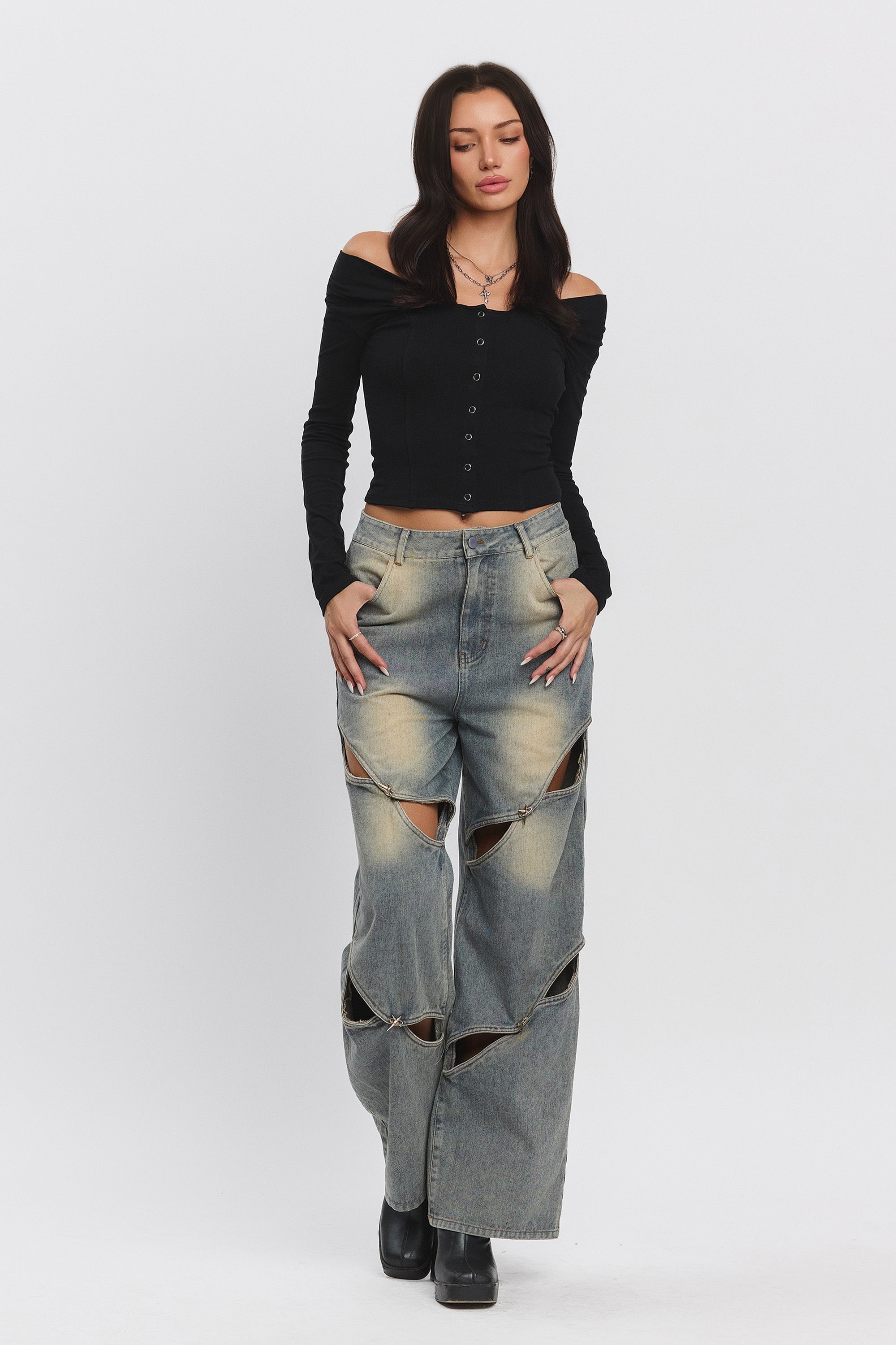 STELLA VINTAGE WASH CUT-OUT JEANS