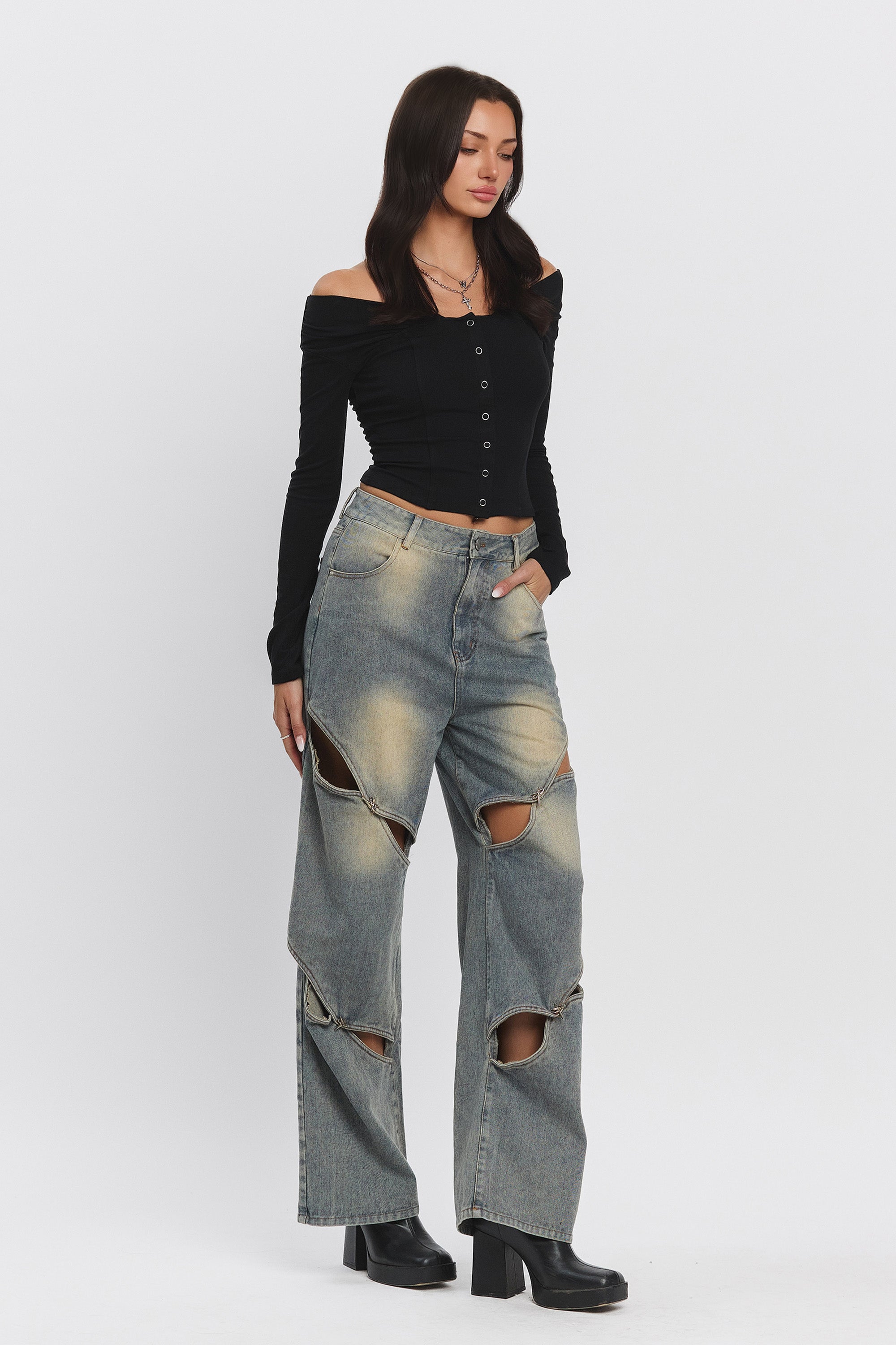STELLA VINTAGE WASH CUT-OUT JEANS