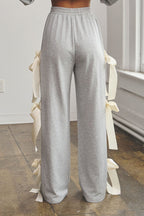 ASPEN BOW TIE WIDE SWEATPANTS - HEATHER GREY