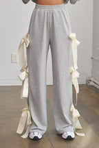 ASPEN BOW TIE WIDE SWEATPANTS - HEATHER GREY