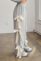 ASPEN BOW TIE WIDE SWEATPANTS - HEATHER GREY