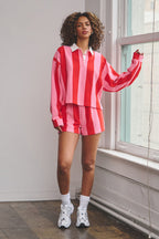 ATLAS FRENCH TERRY RUGBY TOP - PINK/RED