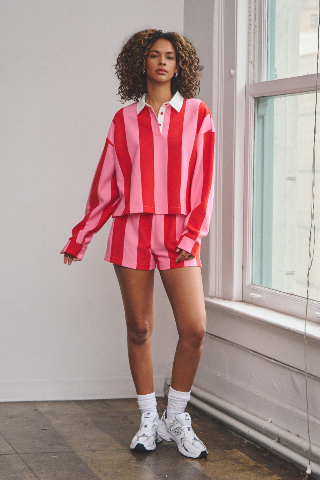 ATLAS FRENCH TERRY RUGBY TOP - PINK/RED