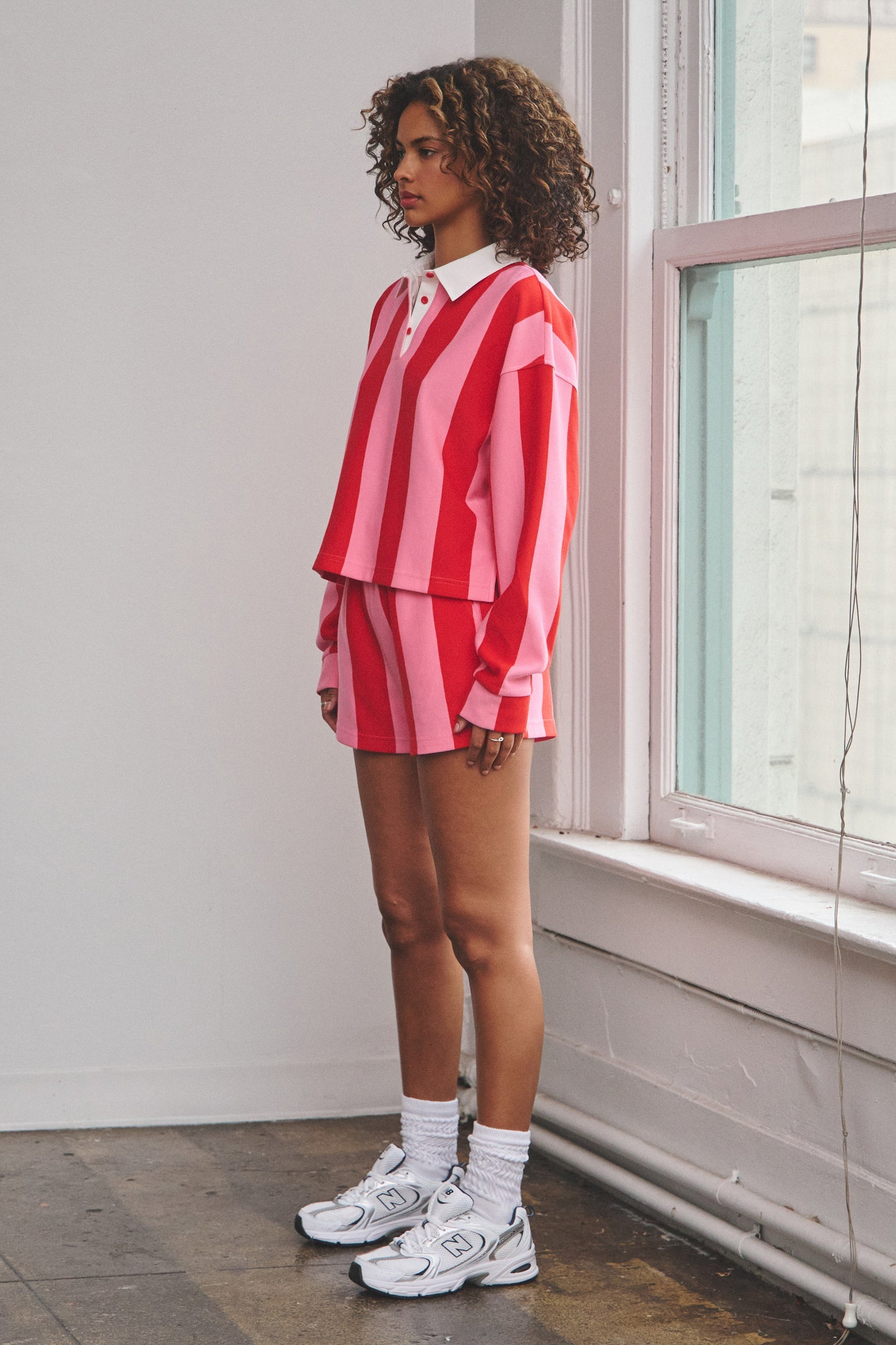 ATLAS FRENCH TERRY RUGBY TOP - PINK/RED