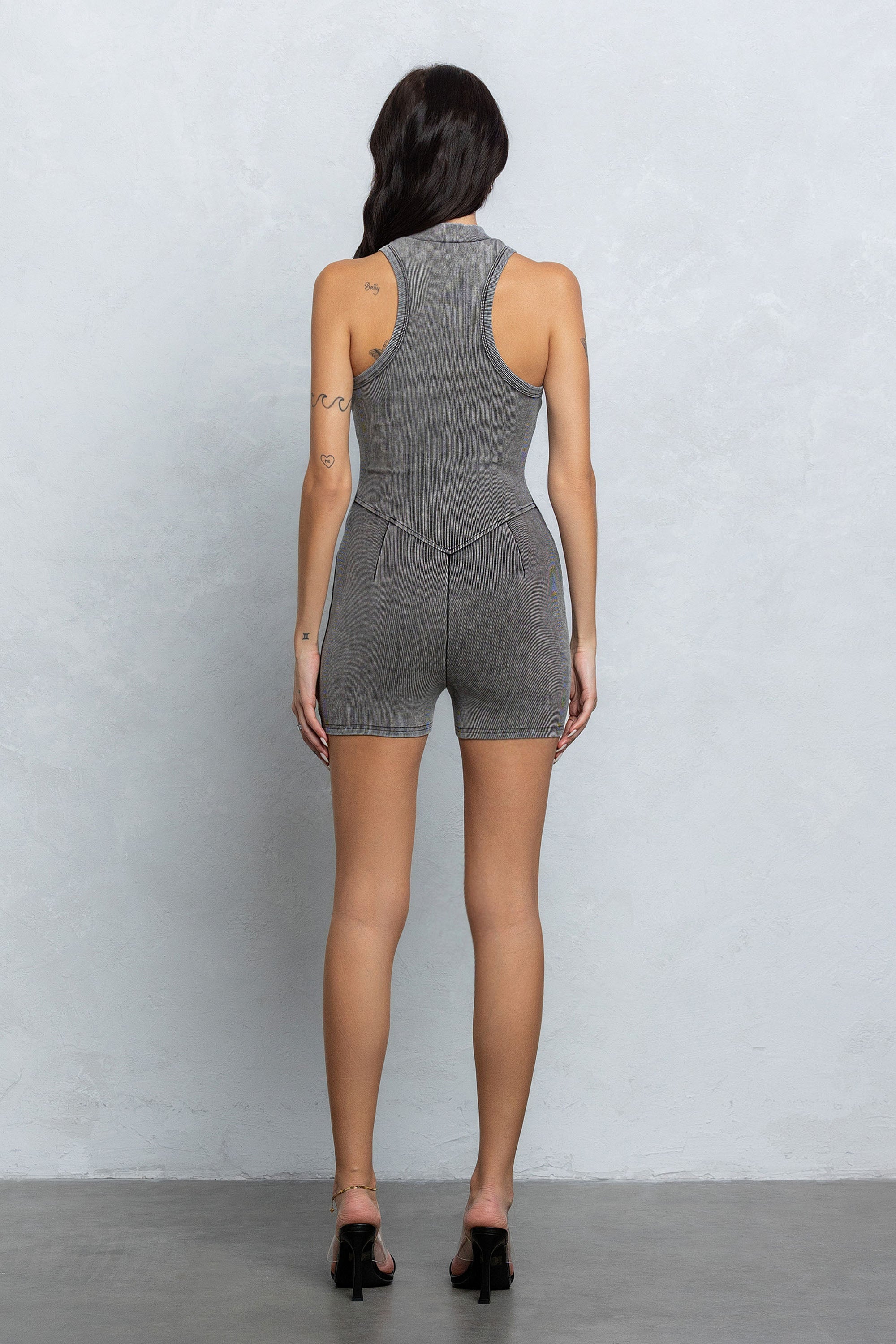 DAXON WASHED RIB ROMPER - CHARCOAL