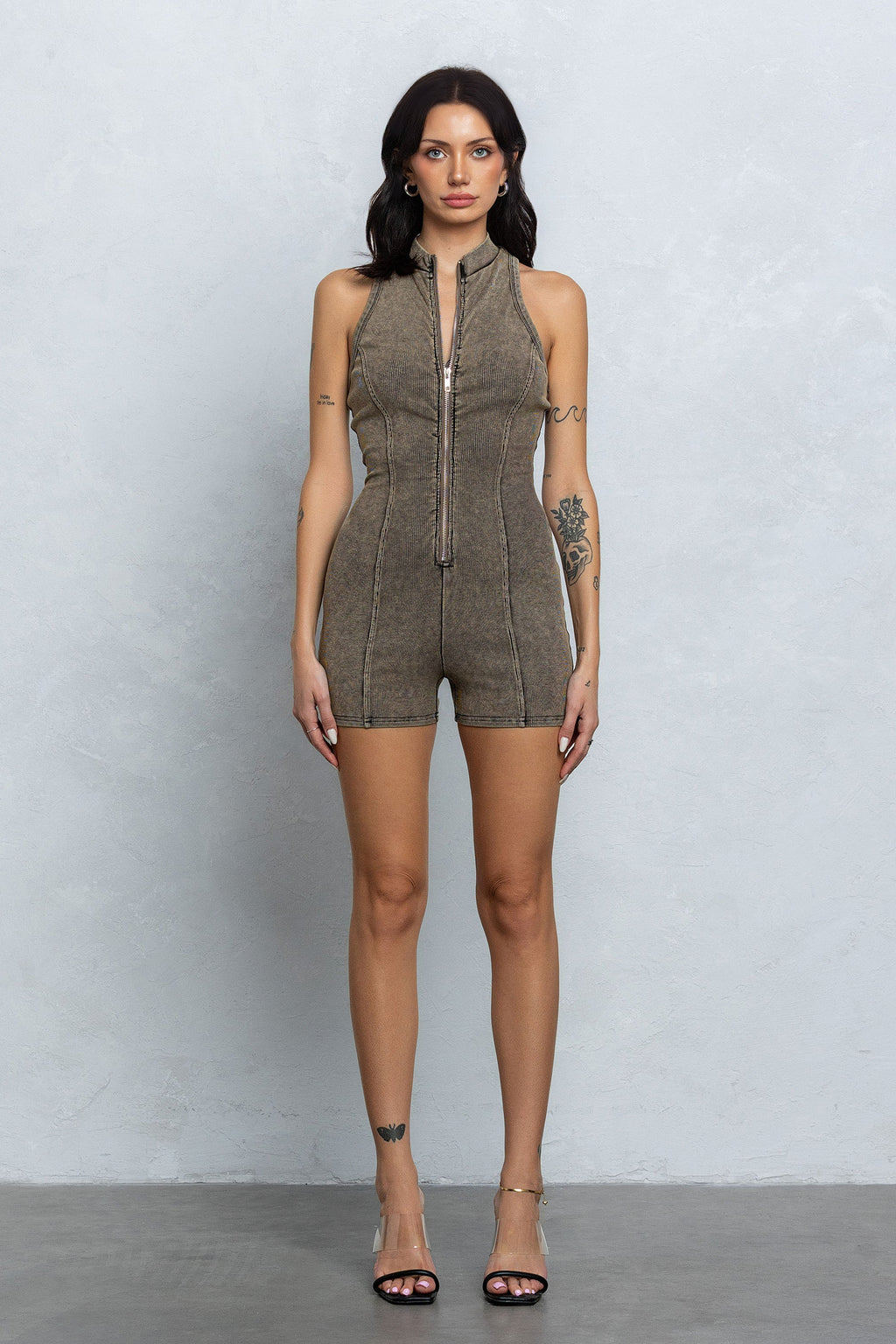 DAXON WASHED RIB ROMPER - MUD