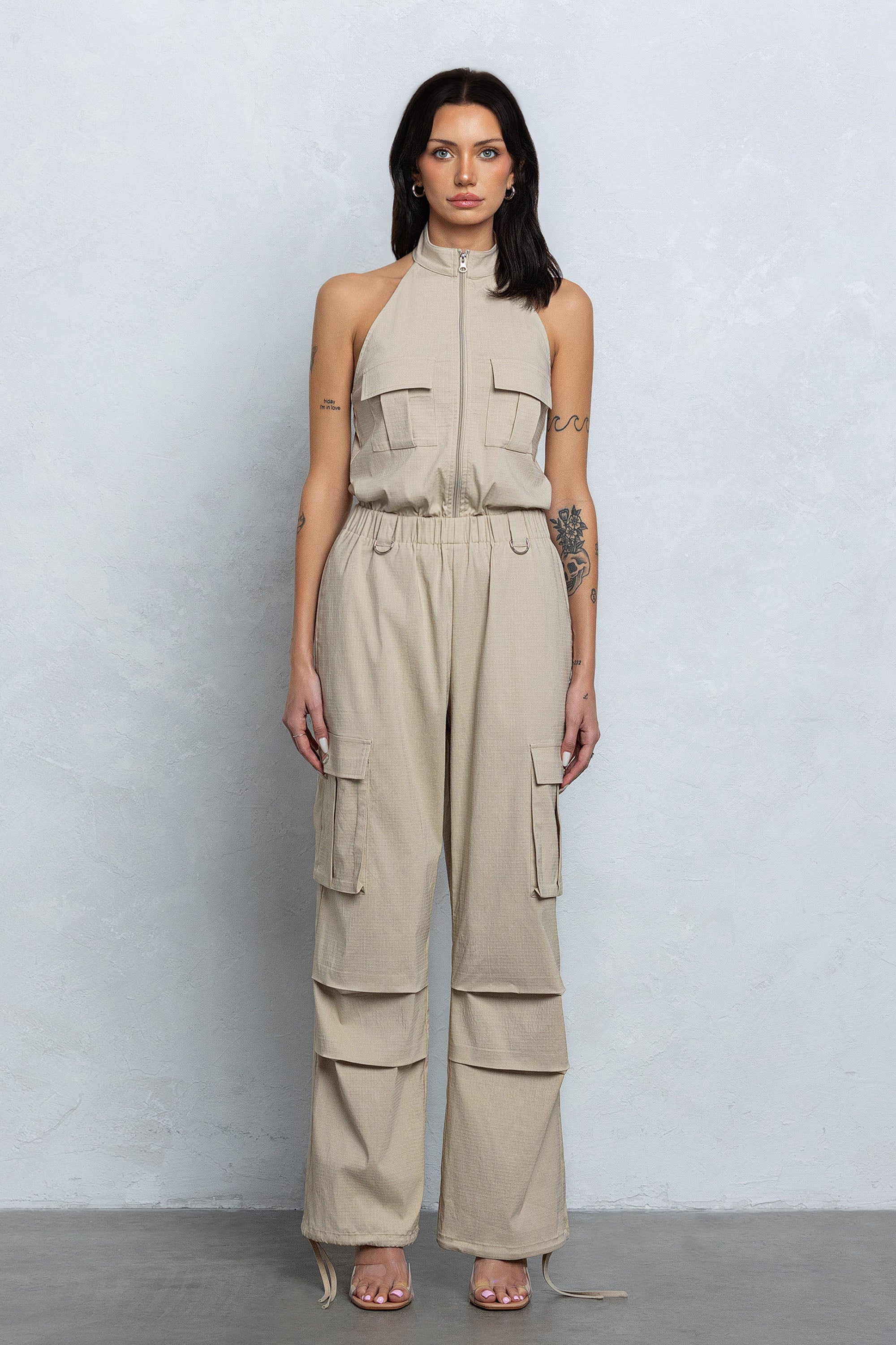 NAUTIA STRETCHY ZIP-UP CARGO JUMPSUIT