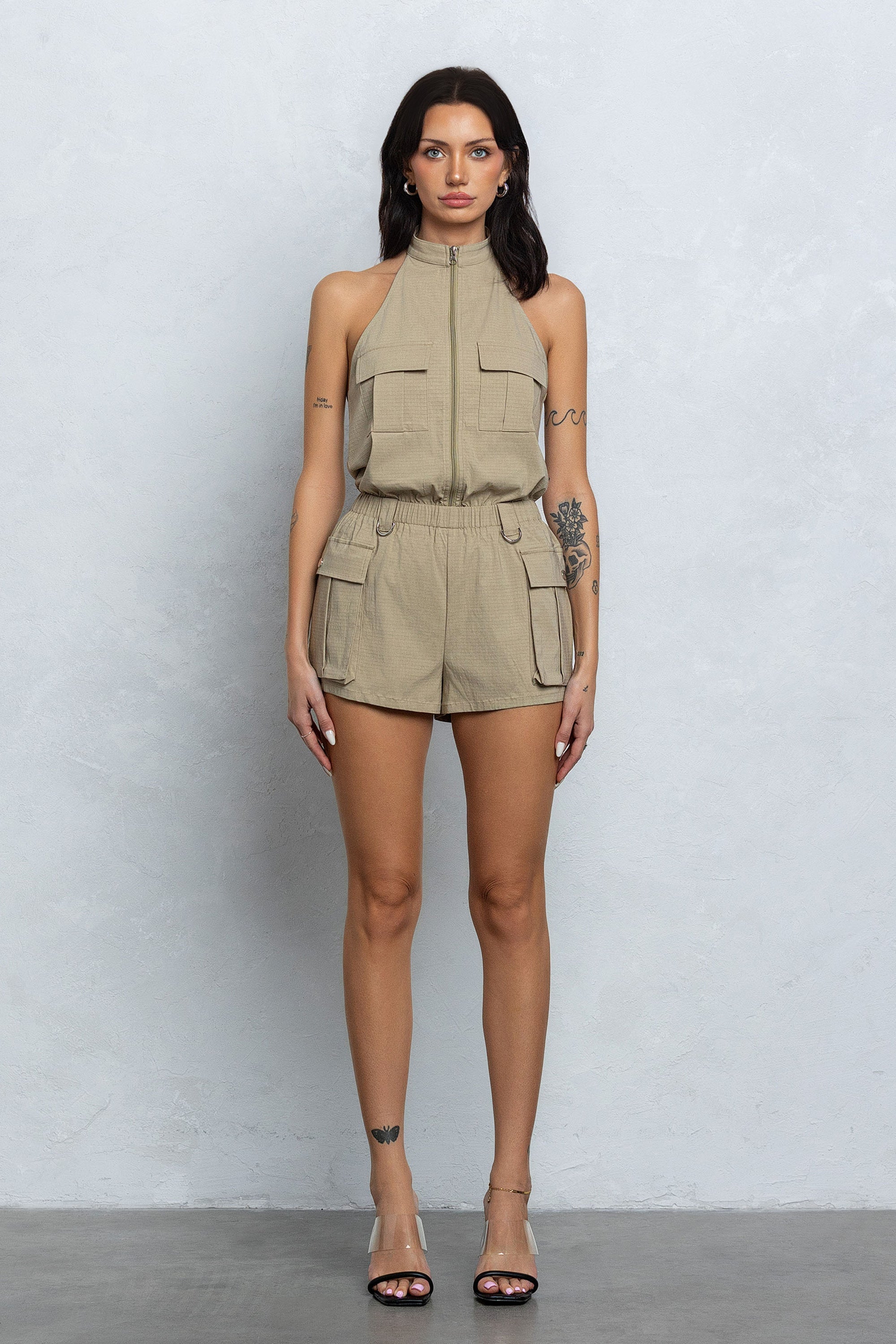 NAUTIA STRETCHY ZIP-UP CARGO ROMPER