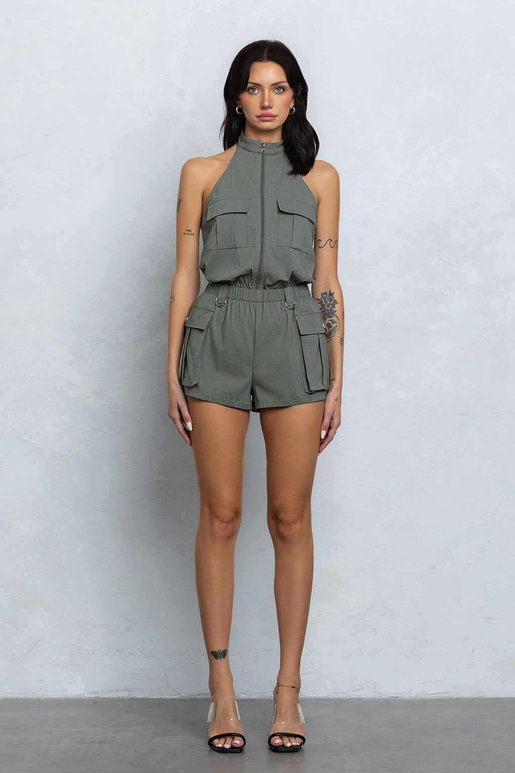 NAUTIA STRETCHY ZIP-UP CARGO ROMPER