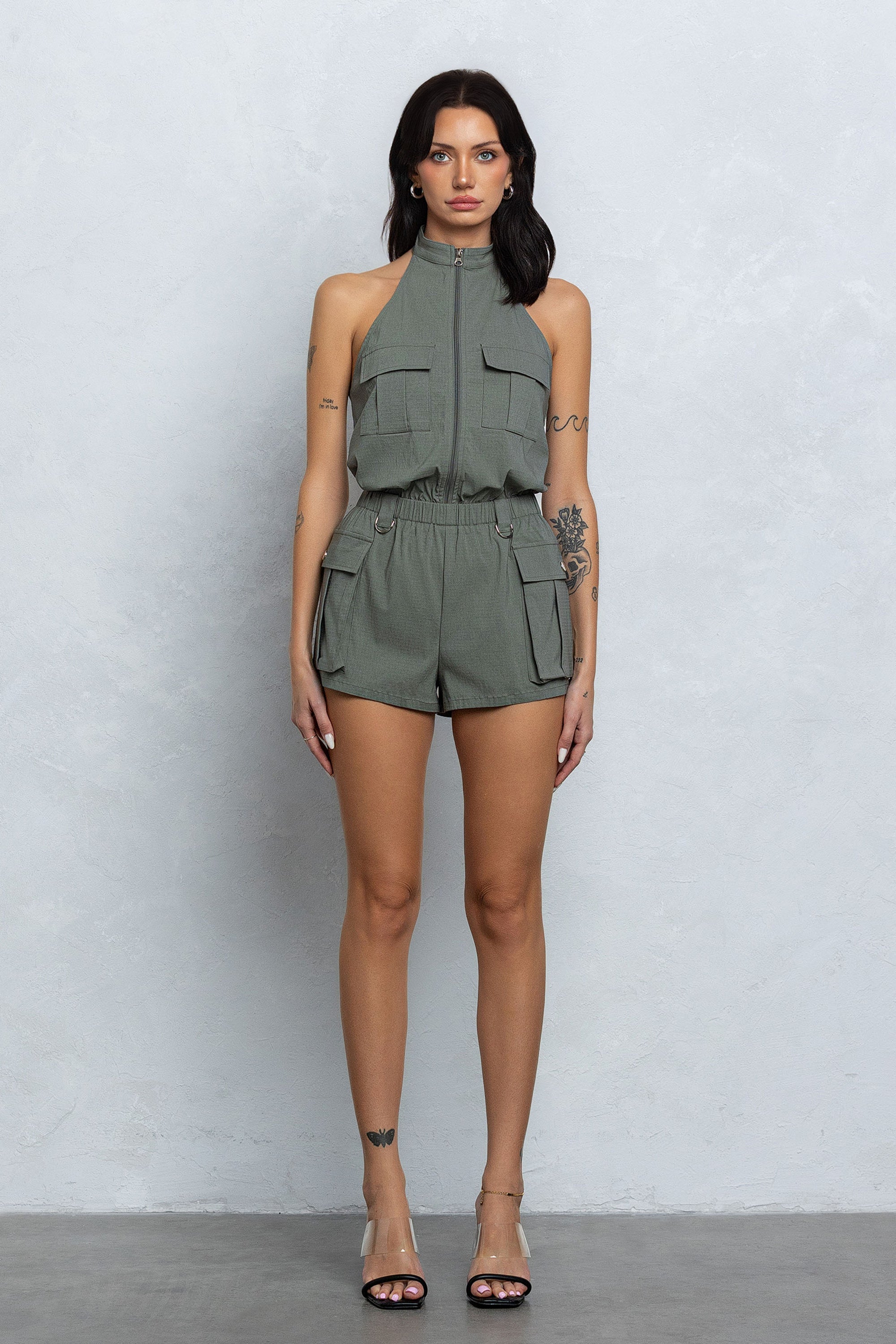 NAUTIA STRETCHY ZIP-UP CARGO ROMPER