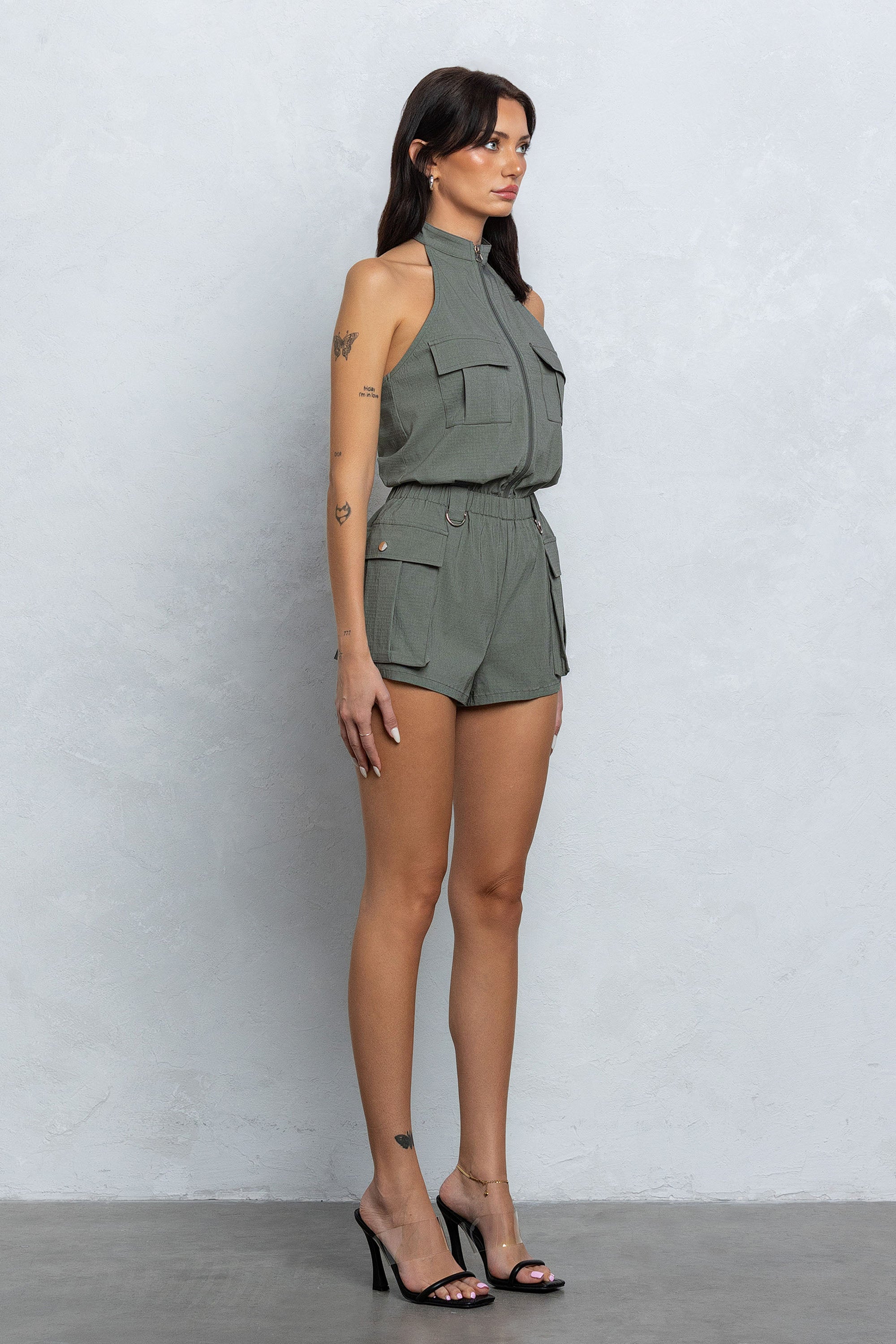 NAUTIA STRETCHY ZIP-UP CARGO ROMPER