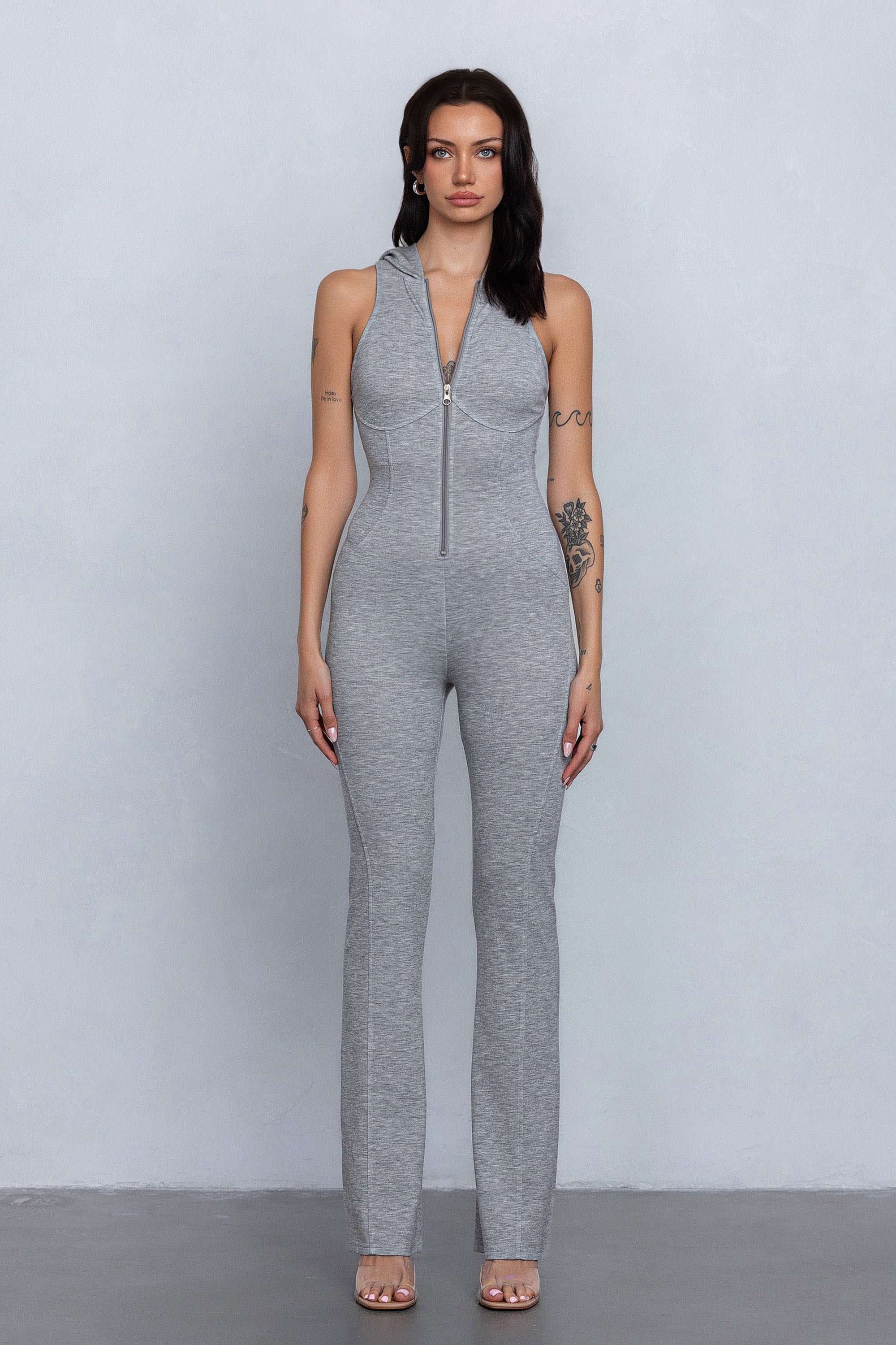 PIXI HOODED JUMPSUIT - HEATHER GREY