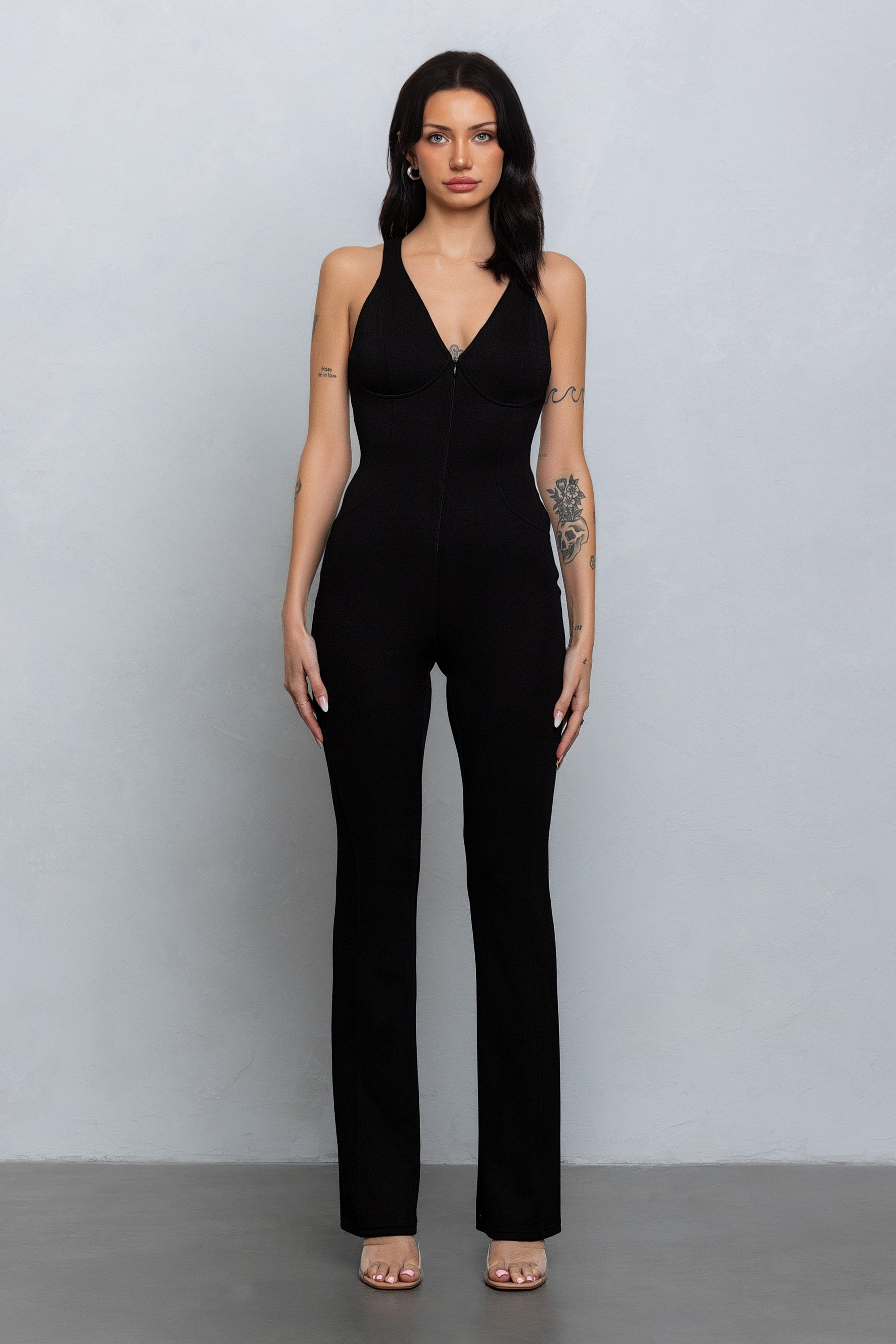 PIXI V-NECK JUMPSUIT - BLACK