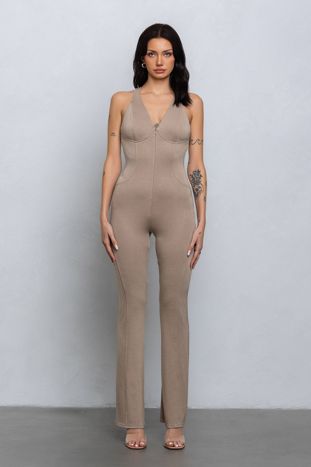 PIXI V-NECK JUMPSUIT - TAUPE