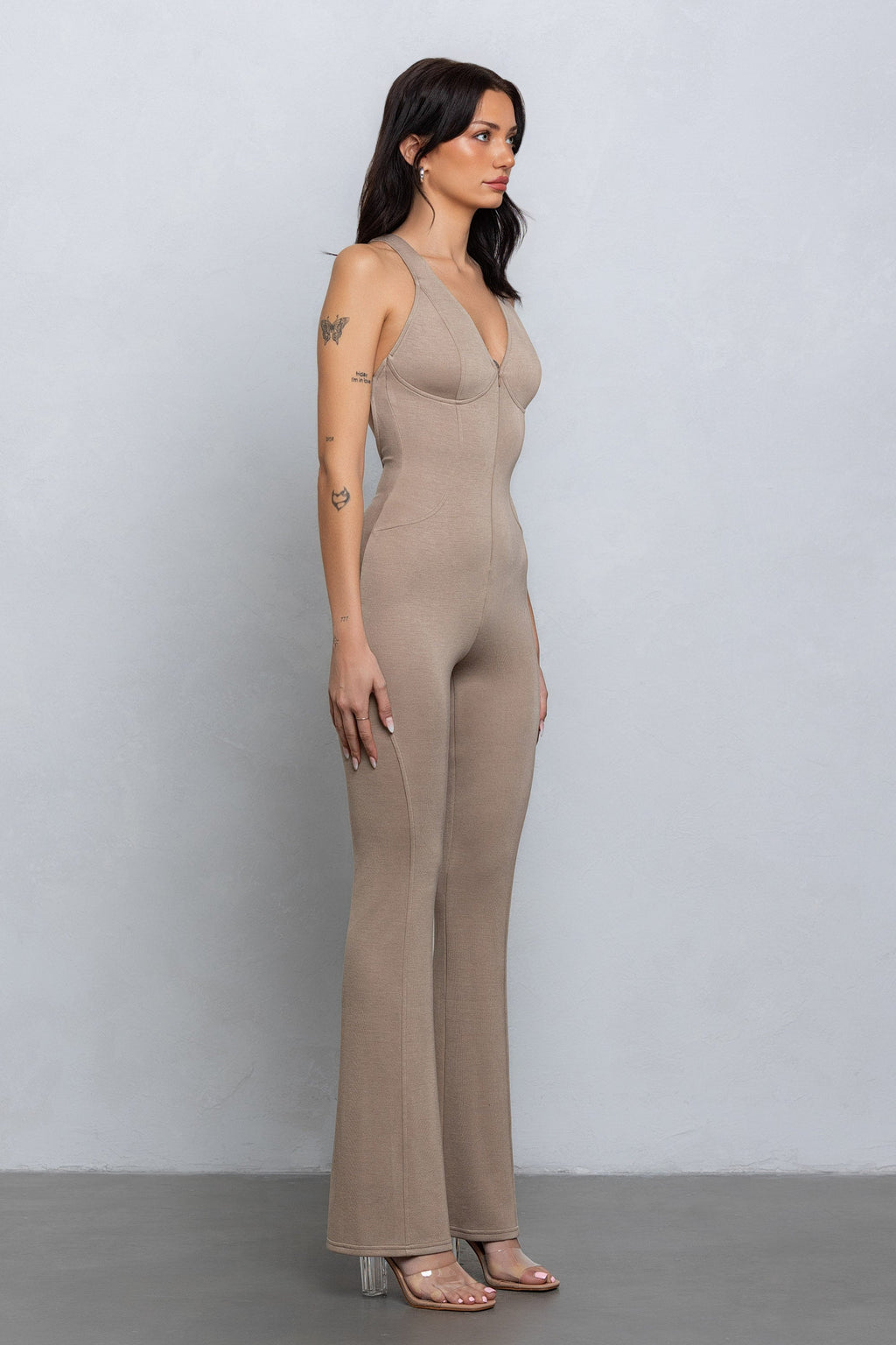 PIXI V-NECK JUMPSUIT - TAUPE