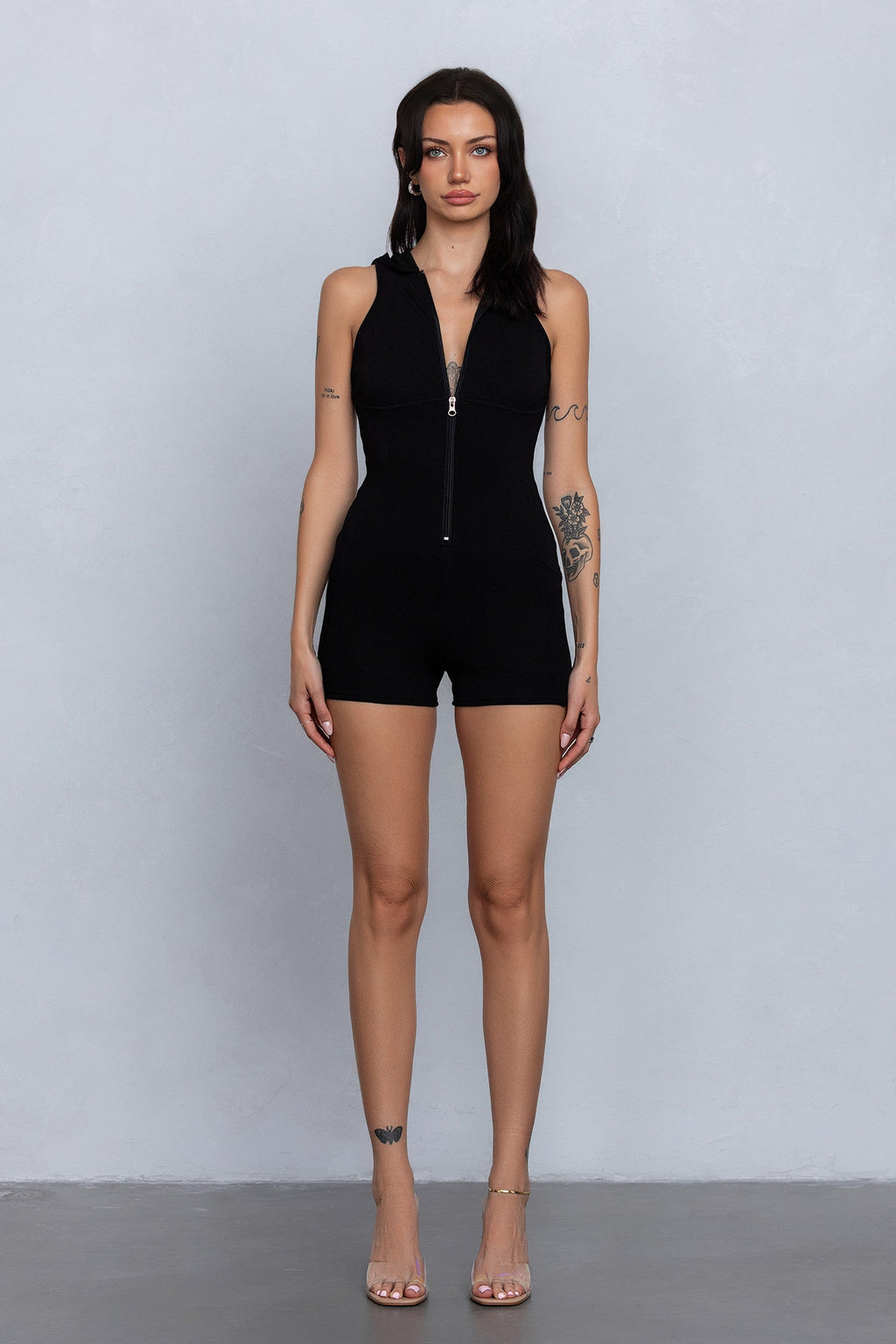 PIXI HOODED ROMPER - BLACK