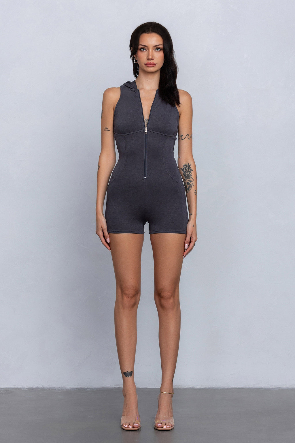 PIXI HOODED ROMPER - CHARCOAL