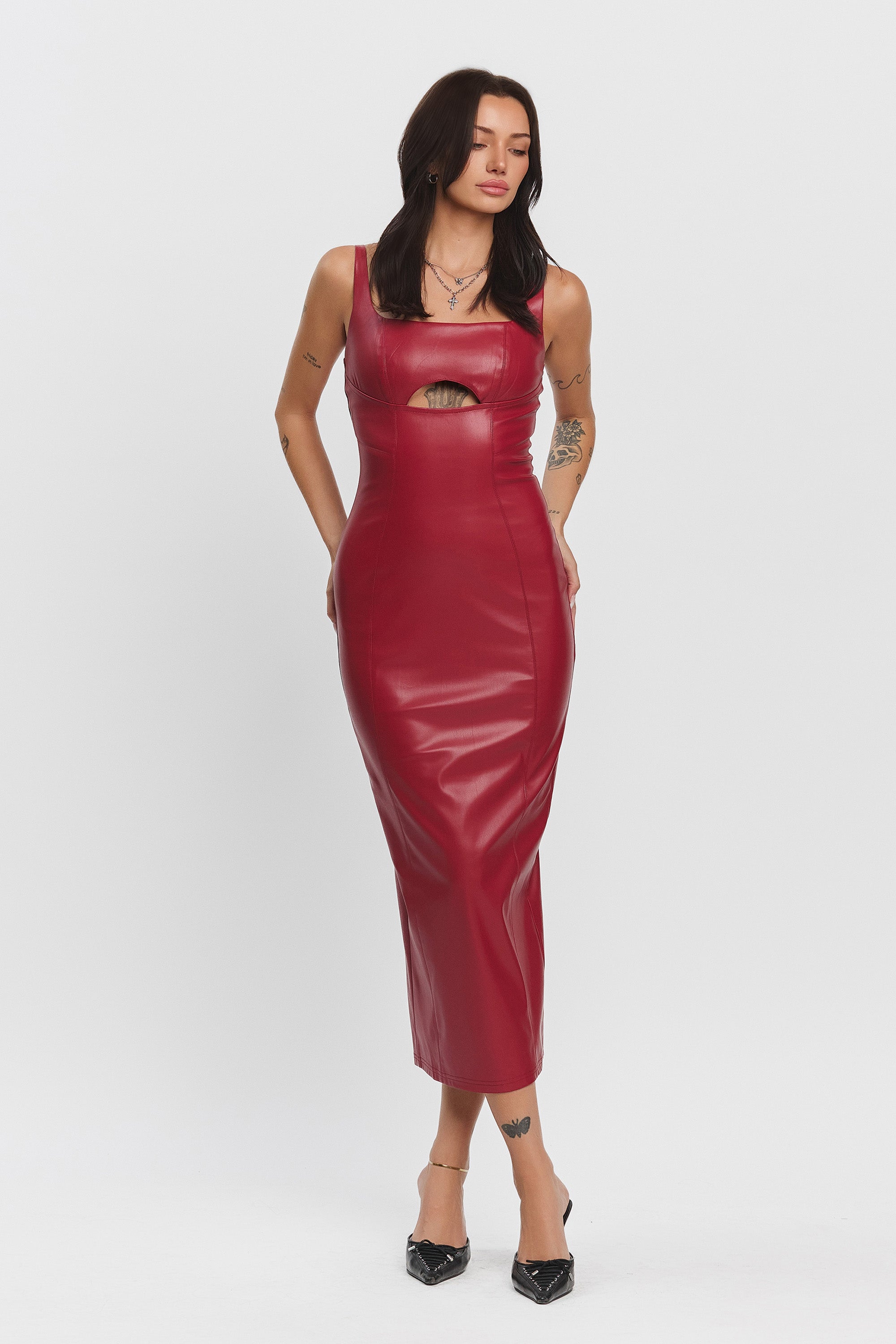 ROGUE CUT OUT MIDI DRESS - WINE