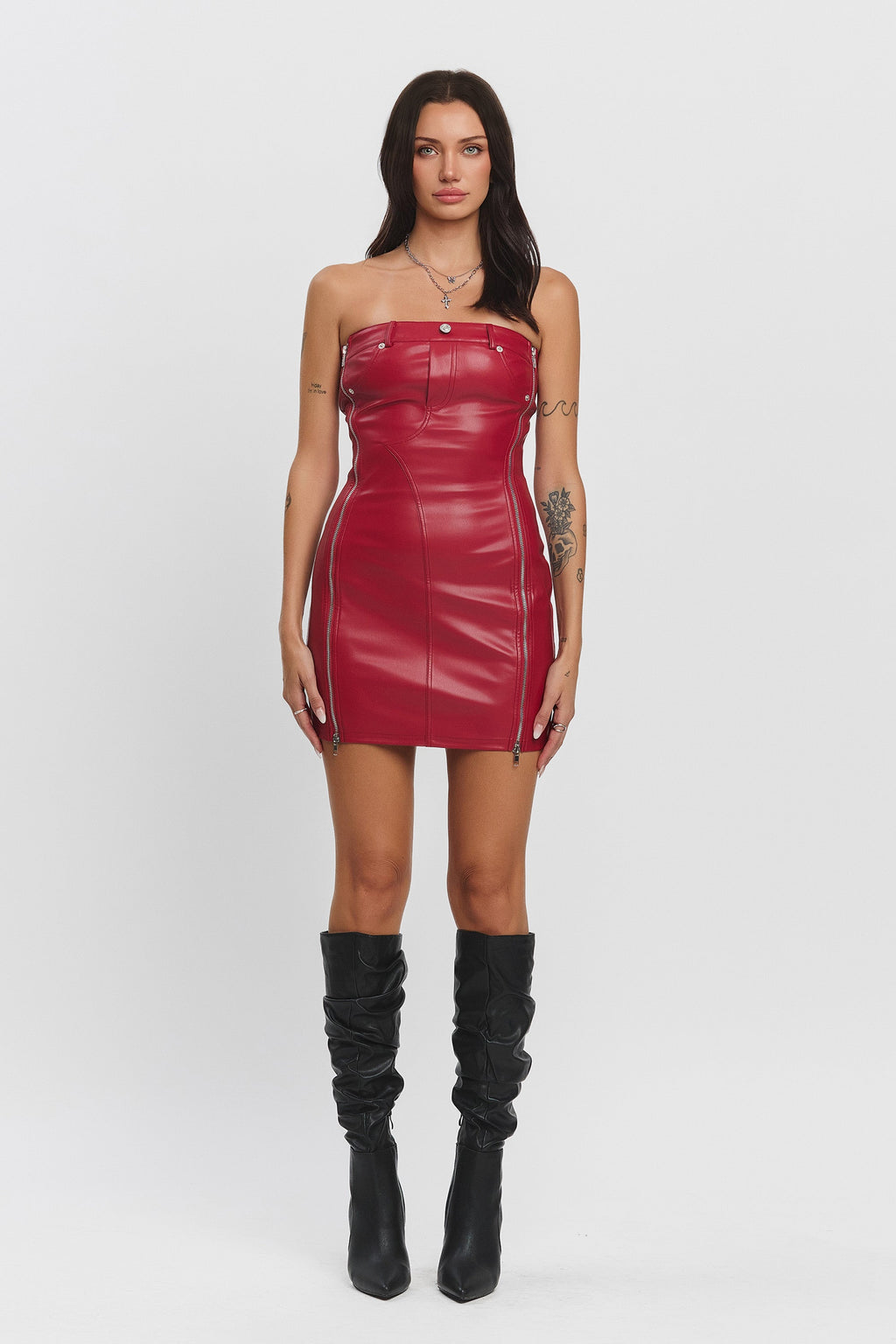 CARTER ZIPPER TUBE TOP MINI DRESS - CHILI