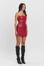 CARTER ZIPPER TUBE TOP MINI DRESS - CHILI