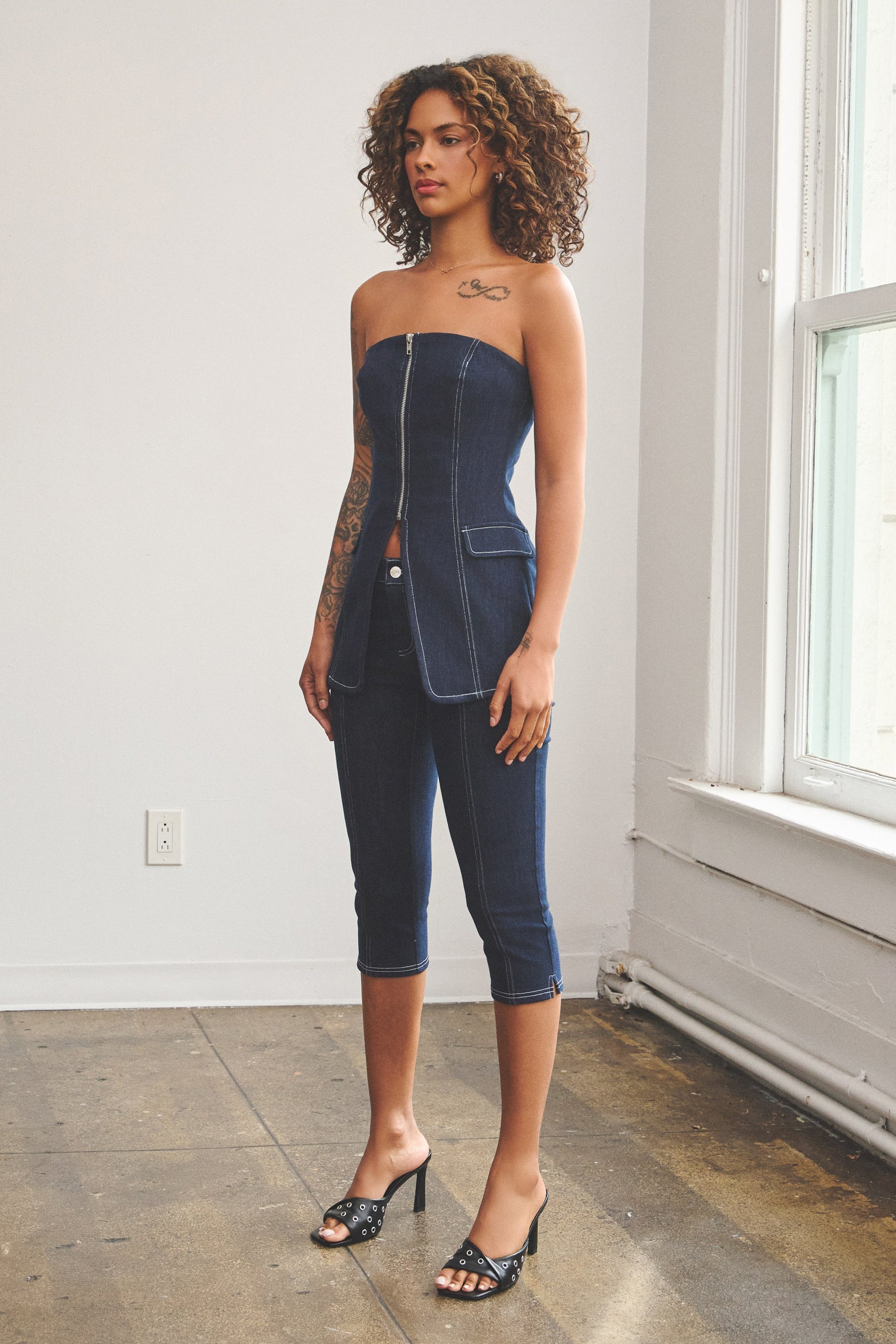 BEATRICE DENIM CARGO TUBE TOP