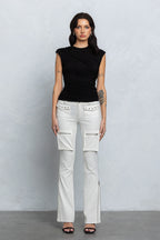 EMORIE RUCHED CAP SLEEVE TOP - BLACK