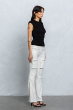 EMORIE RUCHED CAP SLEEVE TOP - BLACK