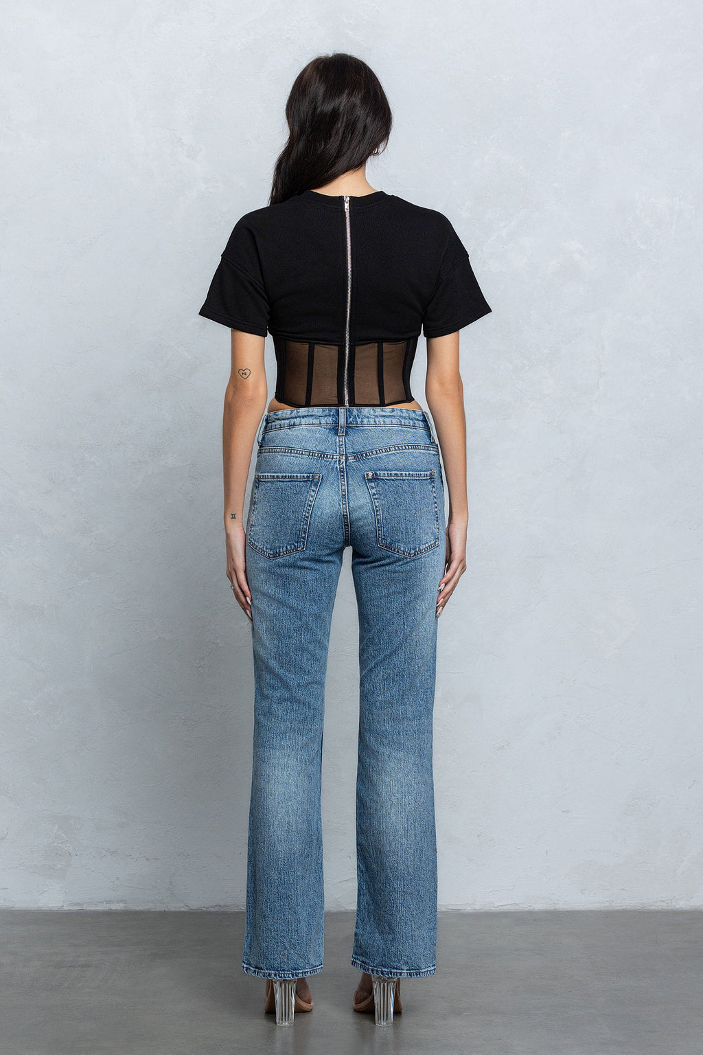 TARA MESH CONTRAST BUSTIER TOP - BLACK