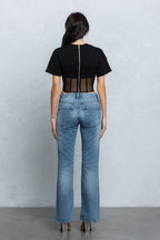 TARA MESH CONTRAST BUSTIER TOP - BLACK