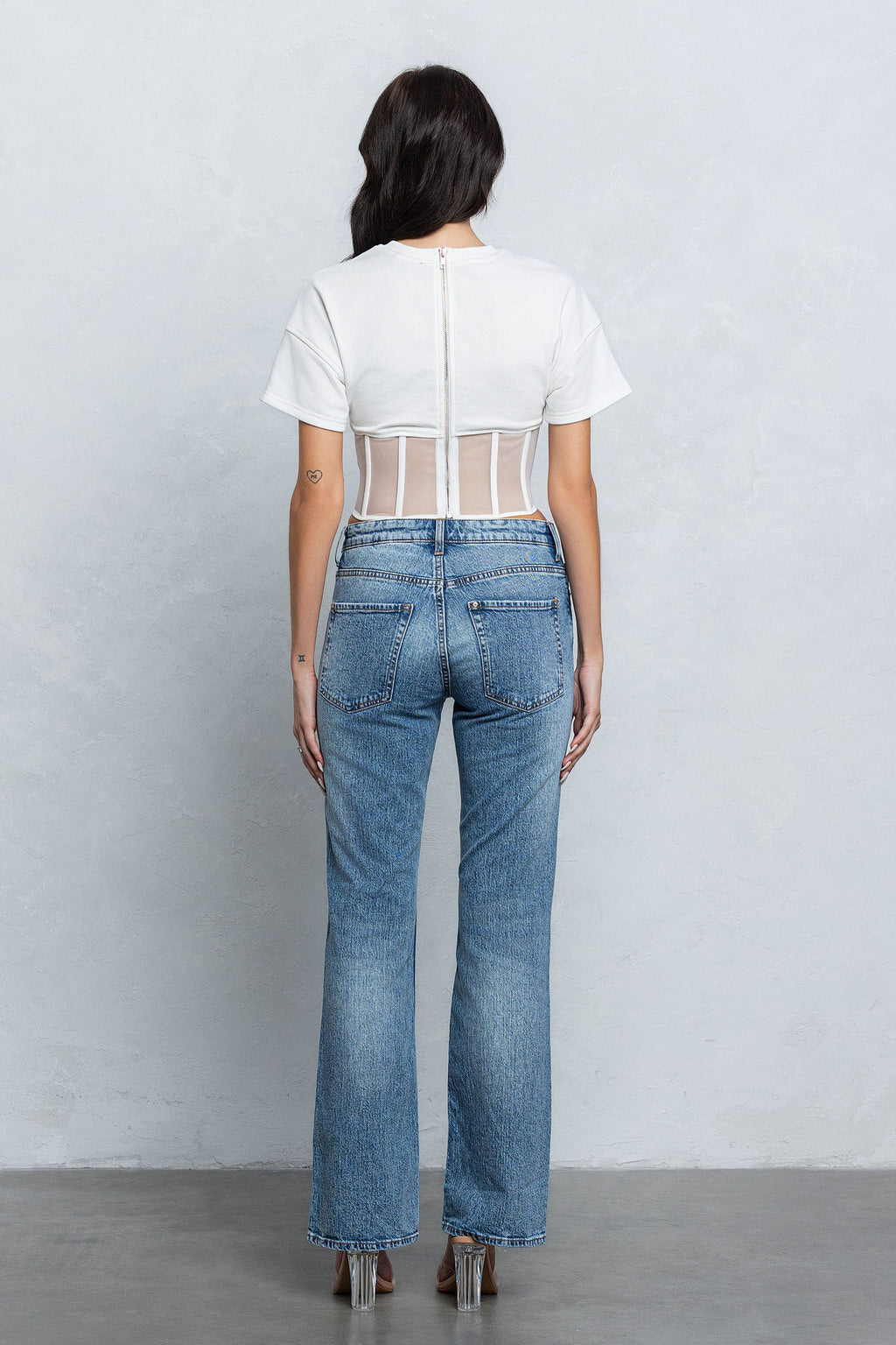 TARA MESH CONTRAST BUSTIER TOP - WHITE