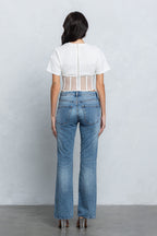 TARA MESH CONTRAST BUSTIER TOP - WHITE