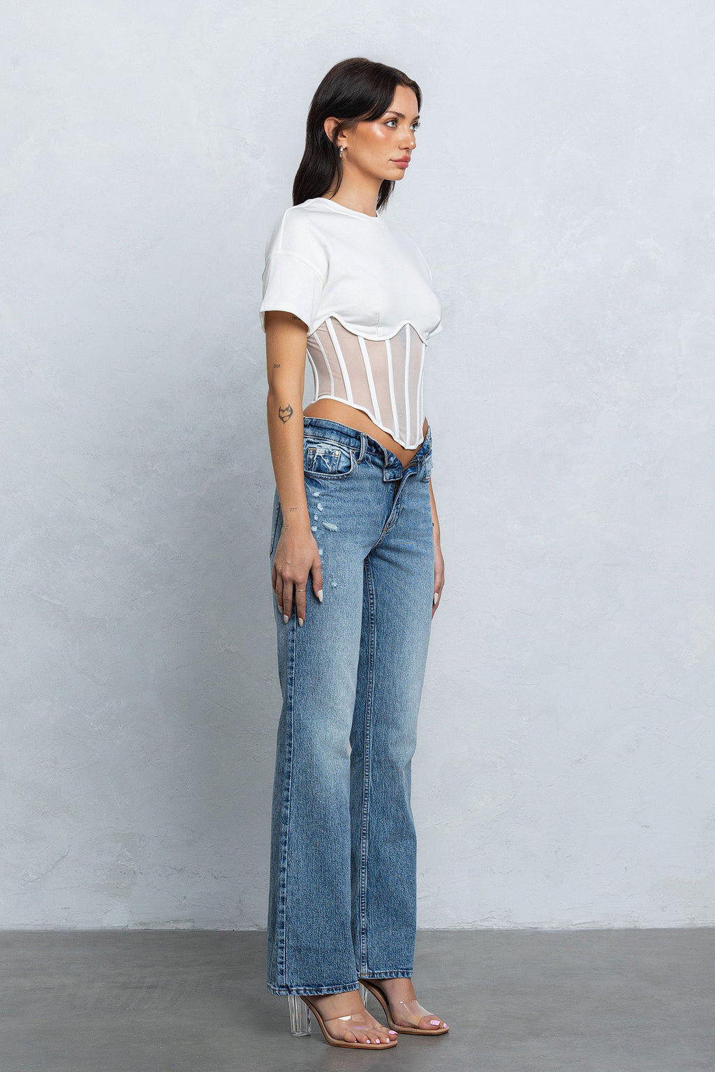 TARA MESH CONTRAST BUSTIER TOP - WHITE