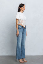 TARA MESH CONTRAST BUSTIER TOP - WHITE