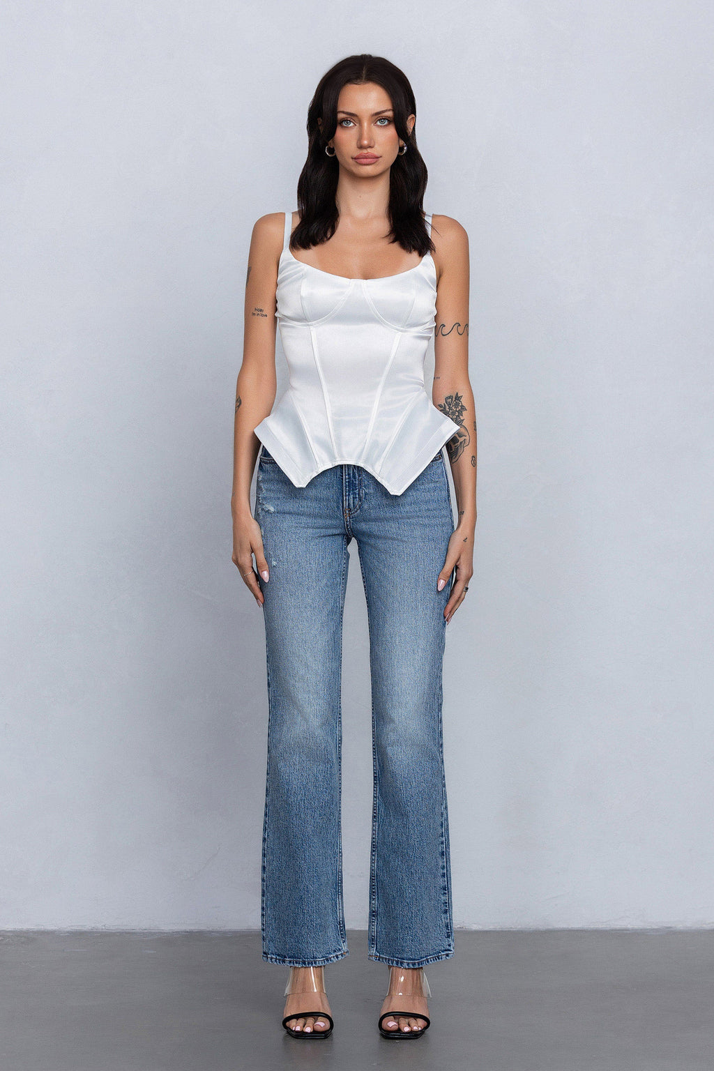 REIA SATIN SLEEVELESS BUSTIER - WHITE