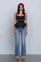 REIA SATIN SLEEVELESS BUSTIER - BLACK