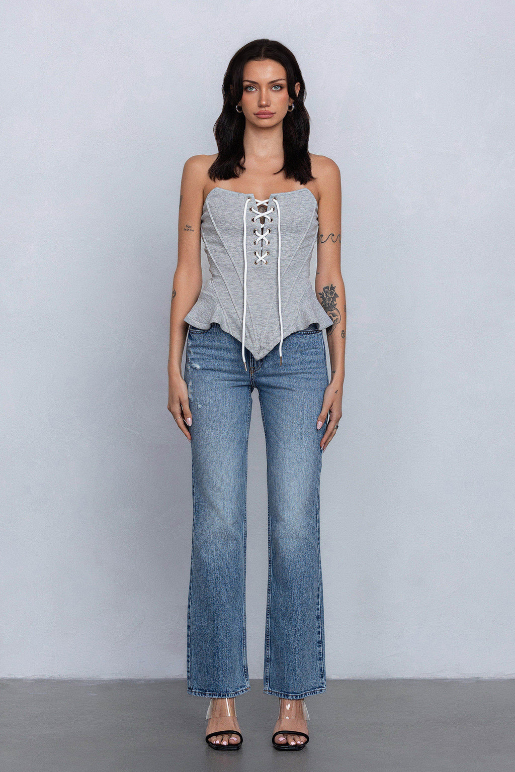 IVA LACE UP DETAIL BUSTIER TUBE TOP