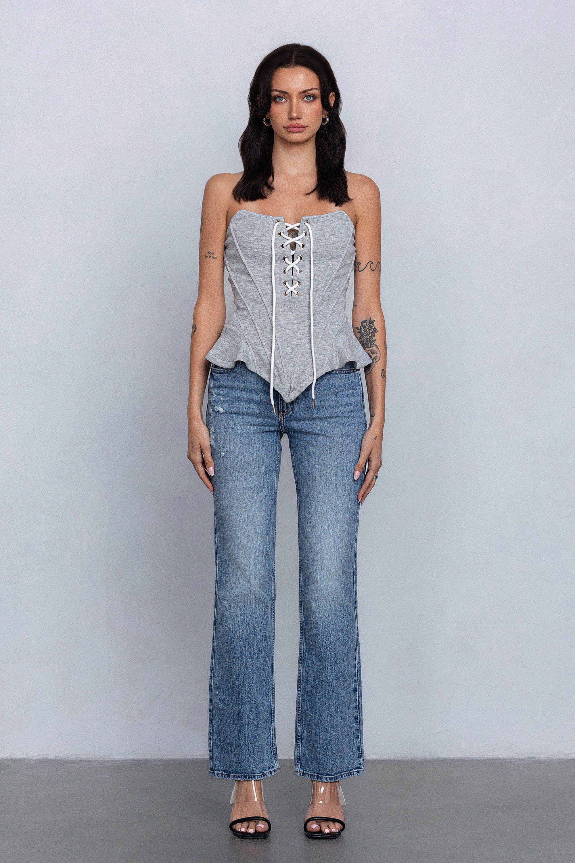 IVA LACE UP DETAIL BUSTIER TUBE TOP