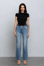 YVETTE RIBBED HOOK & EYE BABY TEE - BLACK