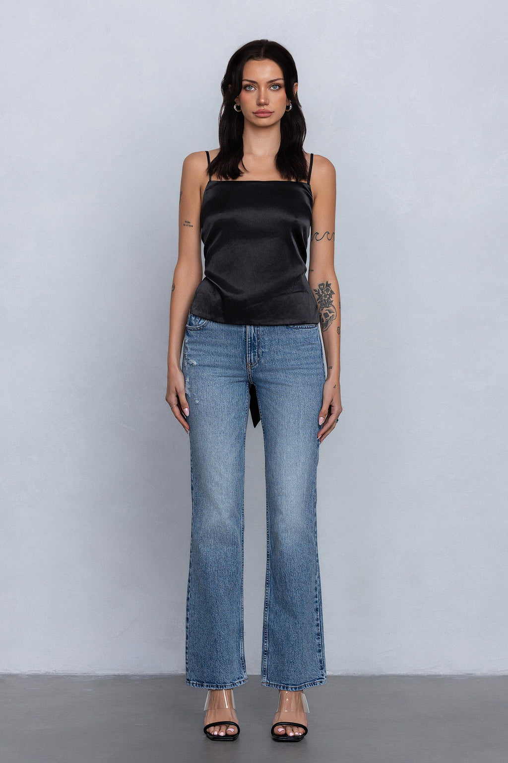 REIA BACK RIBBON TIE CAMI - BLACK