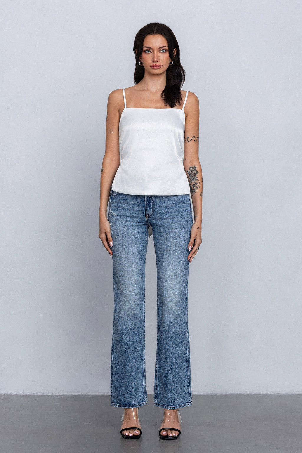 REIA BACK RIBBON TIE CAMI - WHITE