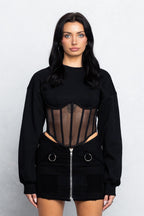 TARA MESH CONTRAST  BUSTIER SWEATER - BLACK