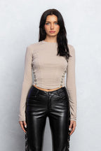 YVETTE RIBBED HOOK & EYE LONG SLEEVE TOP
