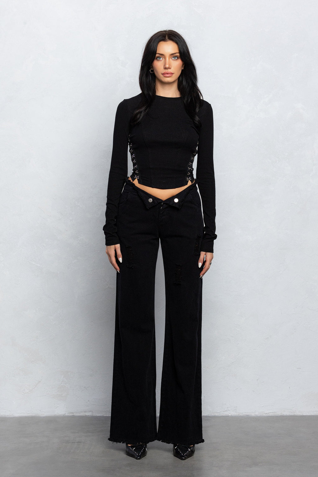 YVETTE RIBBED HOOK & EYE LONG SLEEVE TOP