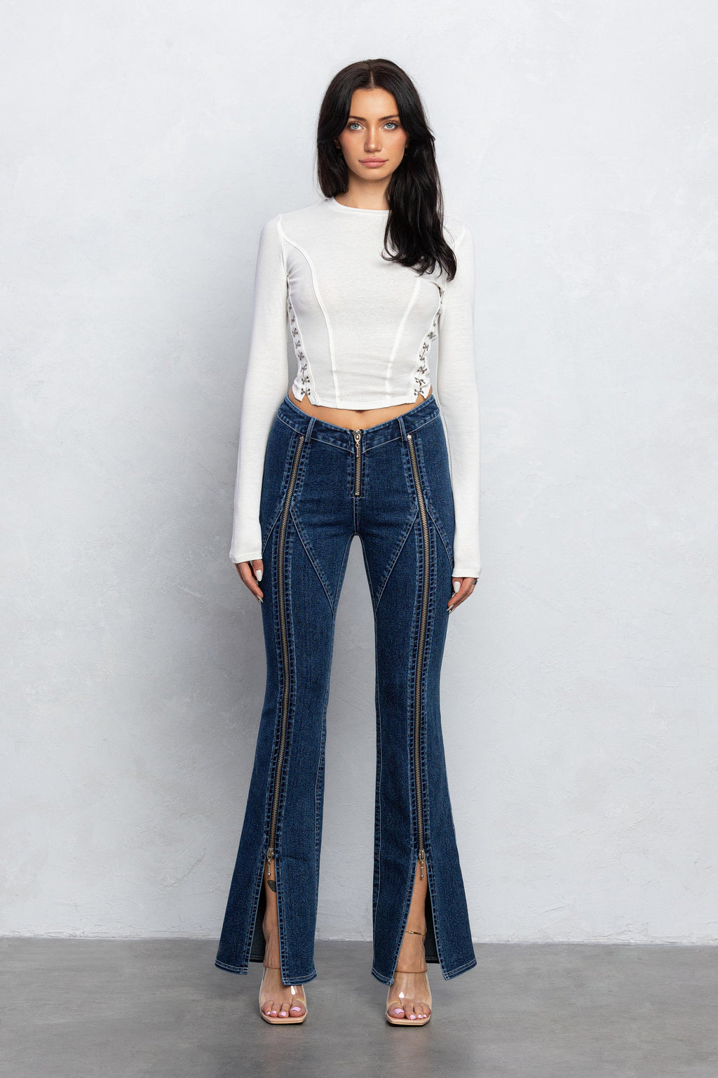 YVETTE RIBBED HOOK & EYE LONG SLEEVE TOP