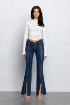 YVETTE RIBBED HOOK & EYE LONG SLEEVE TOP