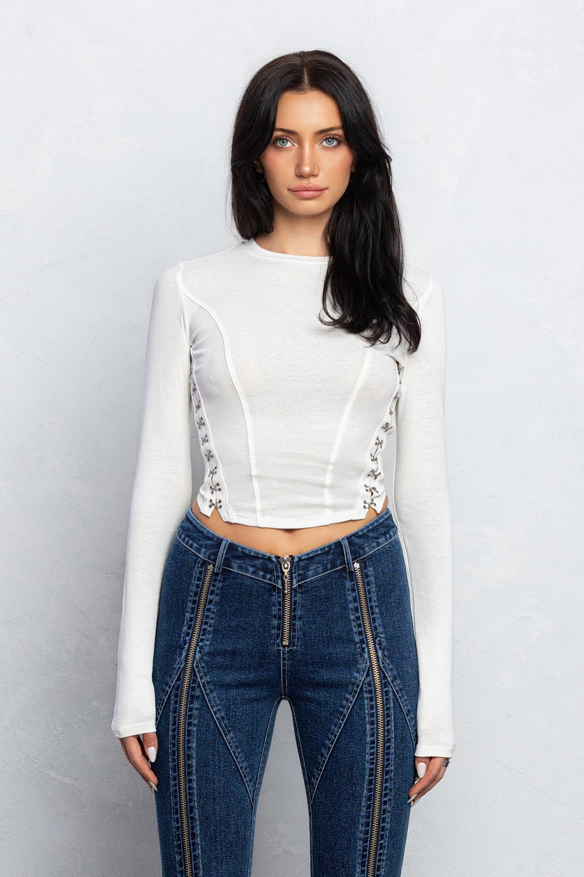 YVETTE RIBBED HOOK & EYE LONG SLEEVE TOP