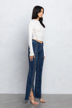 YVETTE RIBBED HOOK & EYE LONG SLEEVE TOP